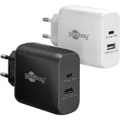Goobay 65409 USB-C PD GaN chargeur rapide double (65 W) noir, noir - 1x port USB-C (Power Delivery) et 1x port USB-A