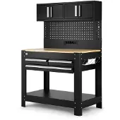 OEM établi 114 cm avec 3 tiroirs, paroi d’armoire et panneau arrière, noir