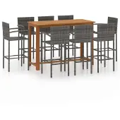 vidaXL Ensemble de bar de jardin 9 pcs Gris