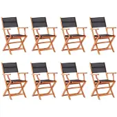 vidaXL Chaises de jardin 8 pcs. Pliable Noir Eucalyptus & Textilène