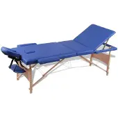 vidaXL Table de massage avec cadre en bois, pliable 3 zones Bleu