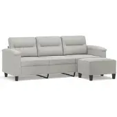 vidaXL Canapé 3 places avec pouf gris clair 180 cm Tissu microfibre