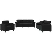 vidaXL Ensemble de canapés 3 pièces avec coussins Noir Tissu microfibre