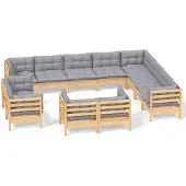 vidaXL ensemble salon de jardin 12 pièces avec coussins gris pin massif