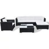 vidaXL Ensemble salon de jardin 6 pièces avec coussins Poly rotin noir