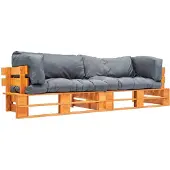 vidaXL Ensemble de canapé de jardin palettisé 2 pièces Coussin en pin gris