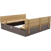 Axi Bac à sable en bois Ella XL, gris/marron - Avec bancs et couvercle - Bois certifié FSC - 120 x 120 x 20 cm - Bac à sable pour enfants