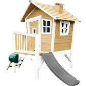 Axi Robin Maison Enfant Avec Toboggan Gris | Aire De Jeux Pour L'Extérieur En Marron & Blanc | Maisonnette / Cabane De Jeu En Bois