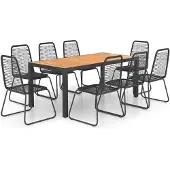 vidaXL Salon de jardin 9 pièces PVC rotin noir et marron