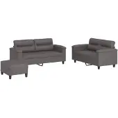 vidaXL Ensemble de canapés 3 pièces avec coussins Gris Similicuir