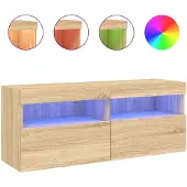 vidaXL Armoire TV murale avec lampes LED Chêne Sonoma 100x30x40 cm