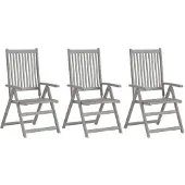 vidaXL Chaises de jardin réglables 3 pcs. Gris Acacia massif