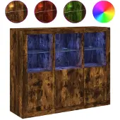 vidaXL Sideboards avec lampes LED 3 pcs. Chêne fumé Matériau dérivé du bois
