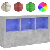 vidaXL Sideboard avec lampes LED gris béton 181,5x37x100 cm