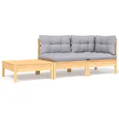 vidaXL Ensemble salon de jardin 3 pièces avec coussins gris pin massif