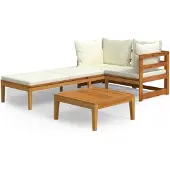 vidaXL Ensemble de salon de jardin 3 pièces avec coussins blanc crème Bois massif Acacia