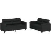 vidaXL Ensemble de canapés 2 pièces avec coussins Noir Similicuir