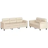 vidaXL Ensemble de canapés 2 pièces avec coussins Beige Tissu microfibre