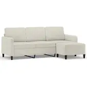 vidaXL Canapé 3 places avec pouf Crème 180 cm velours