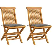 vidaXL Chaises de jardin avec coussins gris 2 pcs. Bois massif teck