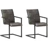vidaXL Chaise de salle à manger "Pliezhausen" en cuir véritable en gris et noir. Dimensions (l/h/p) 51x91x56 cm
