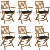 vidaXL Chaises de jardin pliantes 6 pcs. avec coussins en bois massif d'acacia