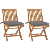 vidaXL Chaises de jardin 2 pcs. avec coussins gris en teck massif