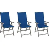 vidaXL : 3 chaises de jardin réglables avec coussins, en bois d'acacia massif