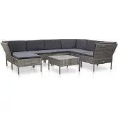 vidaXL Ensemble salon de jardin 8 pièces avec coussins Poly rotin gris