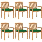 vidaXL Chaises de jardin empilables avec coussins 6 pcs. Bois massif teck