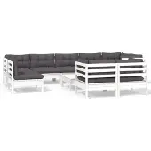 vidaXL Ensemble salon de jardin 10 pièces avec coussins blanc pin massif