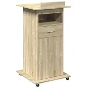 vidaXL Pupitre d'orateur avec roulettes & tiroir Chêne Sonoma 55x55x107 cm
