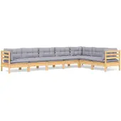 vidaXL Ensemble salon de jardin 7 pièces avec coussins gris pin massif