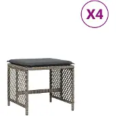 vidaXL Tabourets de jardin et coussins lot de 4 gris 41x41x36 cm rotin