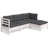 vidaXL Ensemble salon de jardin 4 pièces avec coussins blanc pin