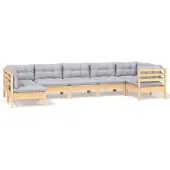 vidaXL Ensemble de salon de jardin 7 pièces avec coussins gris en pin