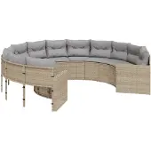vidaXL Canapé de jardin avec coussins Rond Beige Poly-Rattan