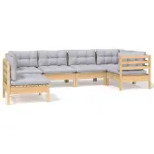 vidaXL Ensemble de salon de jardin 6 pièces avec coussins gris en pin