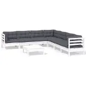 vidaXL Ensemble salon de jardin 8 pièces avec coussins blanc pin massif