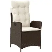 vidaXL Fauteuil de jardin Réglable avec coussins Marron Poly Rattan