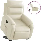 vidaXL Fauteuil relax avec releveur électrique Crème similicuir