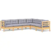 vidaXL Ensemble salon de jardin 6 pièces avec coussins gris pin massif