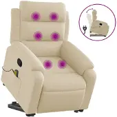 vidaXL Fauteuil de massage avec releveur Crème Tissu