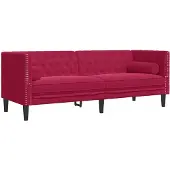vidaXL Canapé Chesterfield avec traversins 3 places vin rouge velours