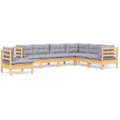 vidaXL Ensemble salon de jardin 7 pièces avec coussins gris pin massif
