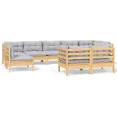 vidaXL Ensemble salon de jardin 9 pièces avec coussins gris pin massif