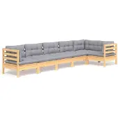vidaXL Ensemble de salon de jardin 6 pièces avec coussins gris en pin