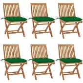 vidaXL Chaises de jardin pliantes avec coussins 6 pcs. Bois massif teck