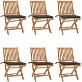 vidaXL Chaises de jardin pliantes avec coussins 6 pcs. Bois massif teck