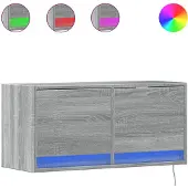 vidaXL Armoire TV murale avec éclairage LED Gris Sonoma 80x31x38 cm